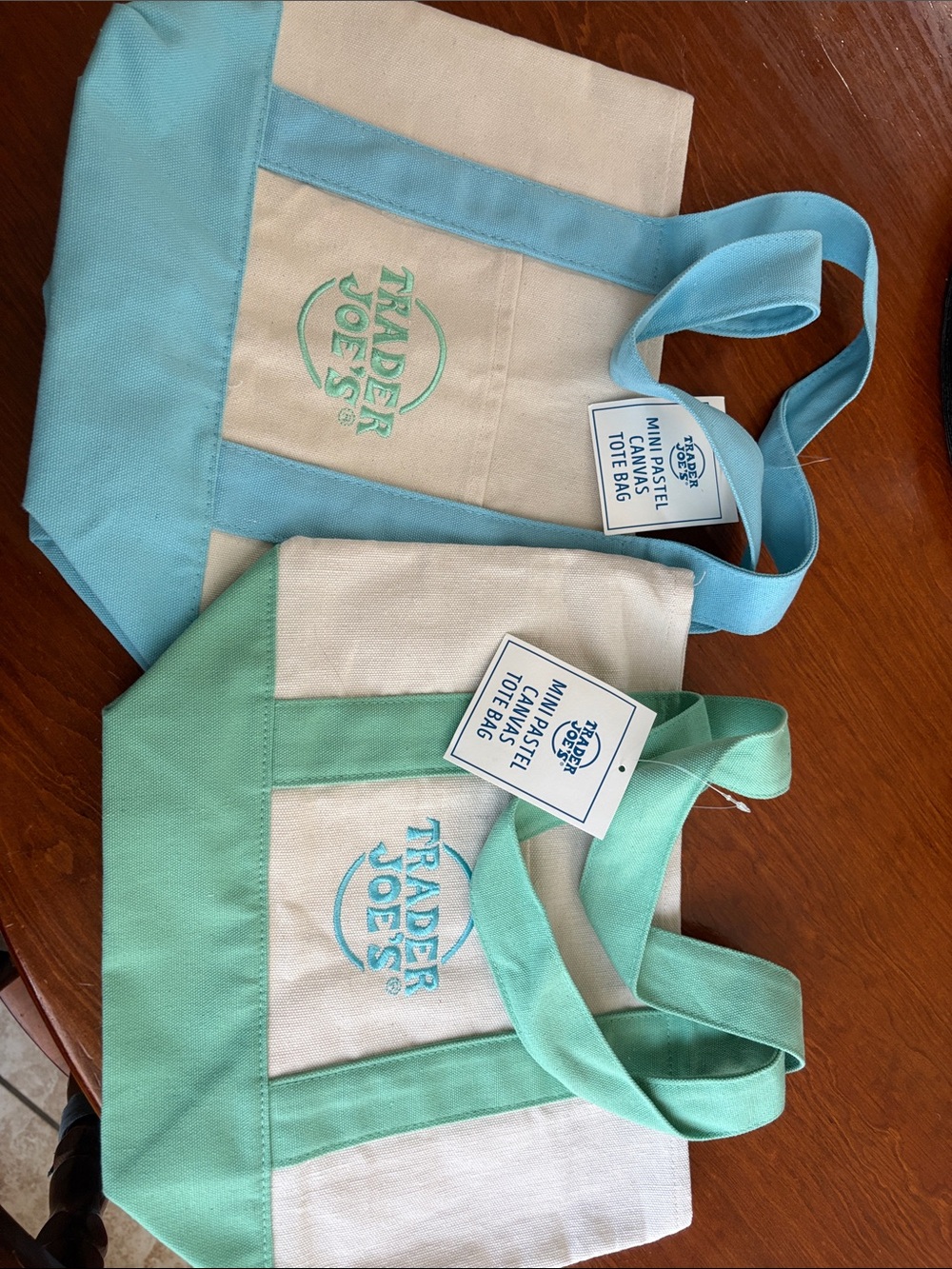Trader Joe's Canvas Tote Bags - Cream with Pastel Handles